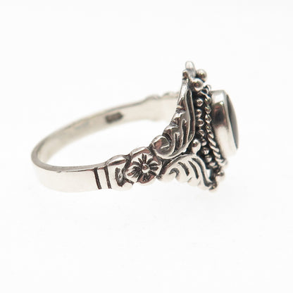 925 Sterling Silver Vintage Real Black Onyx Butterfly Oxidized Ring Size 8.75