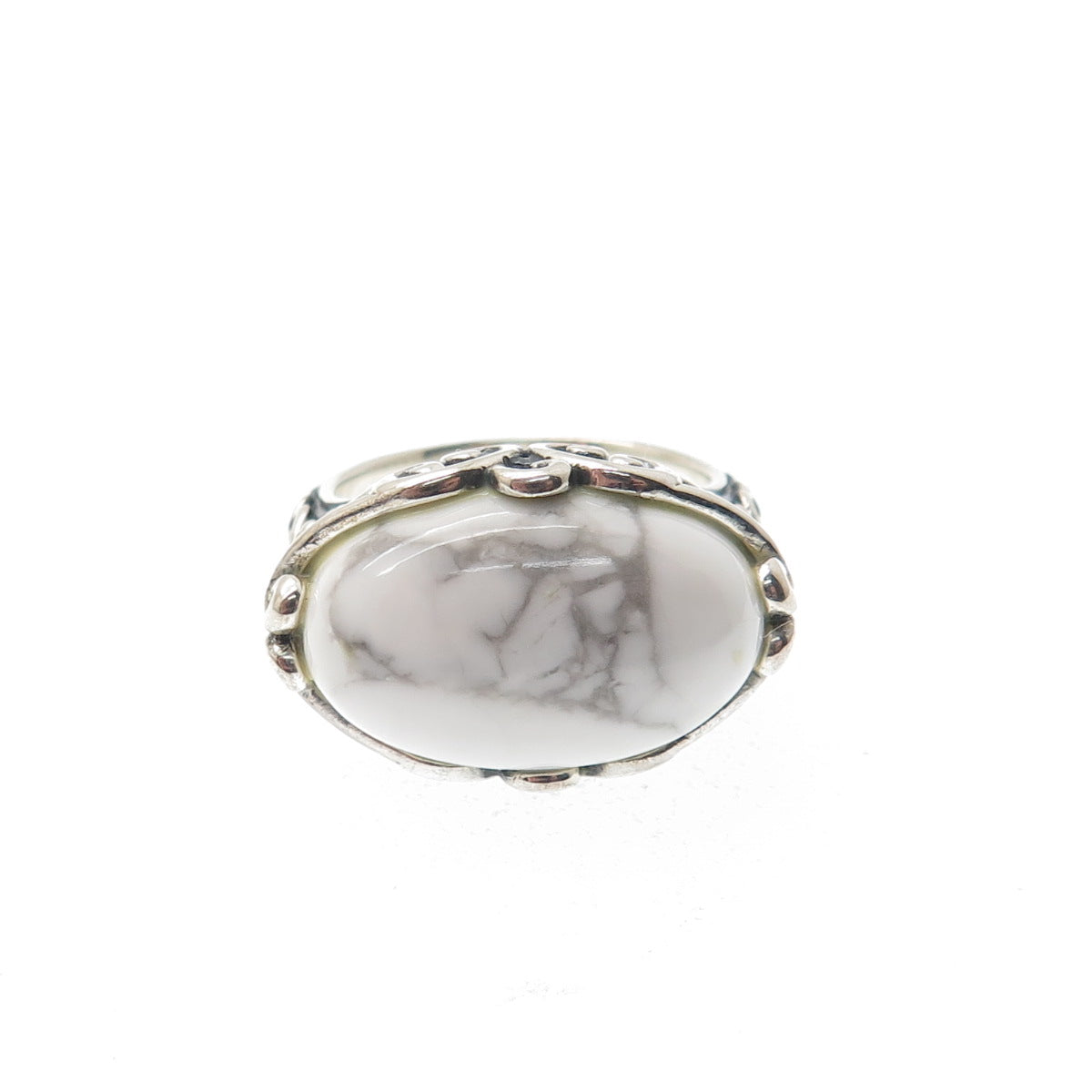 ELYSE RYAN 925 Sterling Silver Vintage Real Howlite Modernist Ring Size 6.25