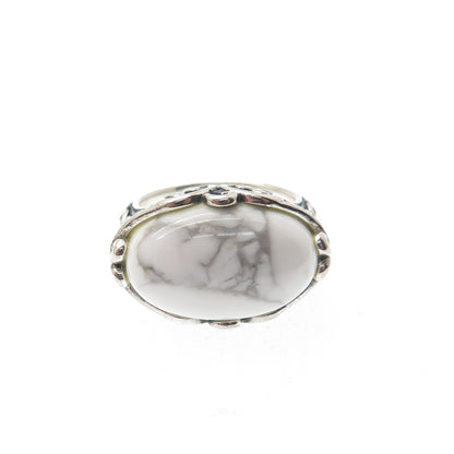 ELYSE RYAN 925 Sterling Silver Vintage Real Howlite Modernist Ring Size 6.25
