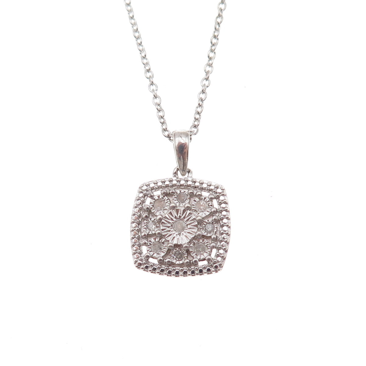 925 Sterling Silver Italy Real Round-Cut Diamond Cable Chain Necklace 18"
