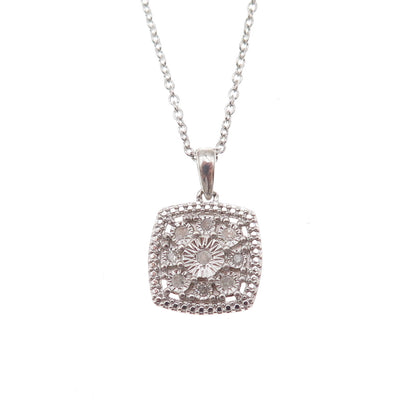 925 Sterling Silver Italy Real Round-Cut Diamond Cable Chain Necklace 18"