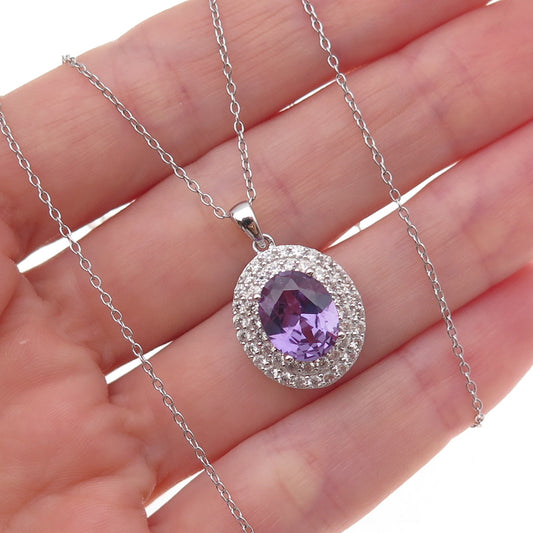 925 Sterling Silver Real White Topaz & Lab-Created Peacock Sapphire Necklace 18"