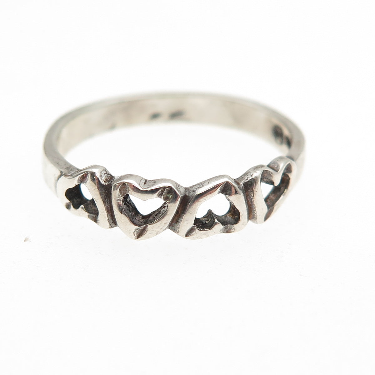 925 Sterling Silver Vintage Heart Link Oxidized Band Ring Size 7