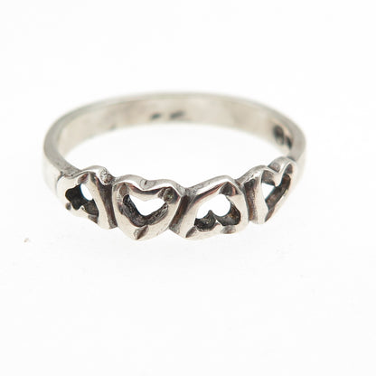 925 Sterling Silver Vintage Heart Link Oxidized Band Ring Size 7