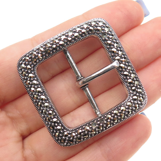 JUDITH JACK 925 Sterling Vintage Real Marcasite Belt Buckle (missing 3 stones)