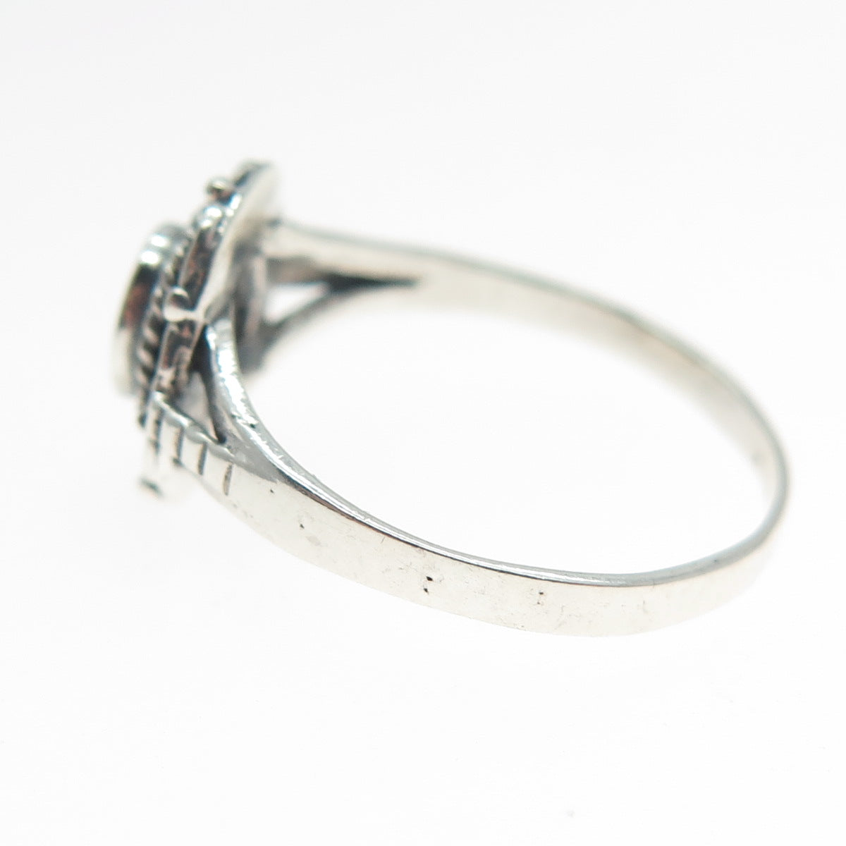 925 Sterling Silver Vintage Real Abalone Shell Flower Oxidized Ring Size 7.5