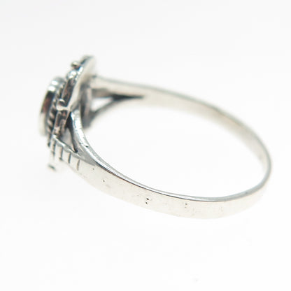 925 Sterling Silver Vintage Real Abalone Shell Flower Oxidized Ring Size 7.5