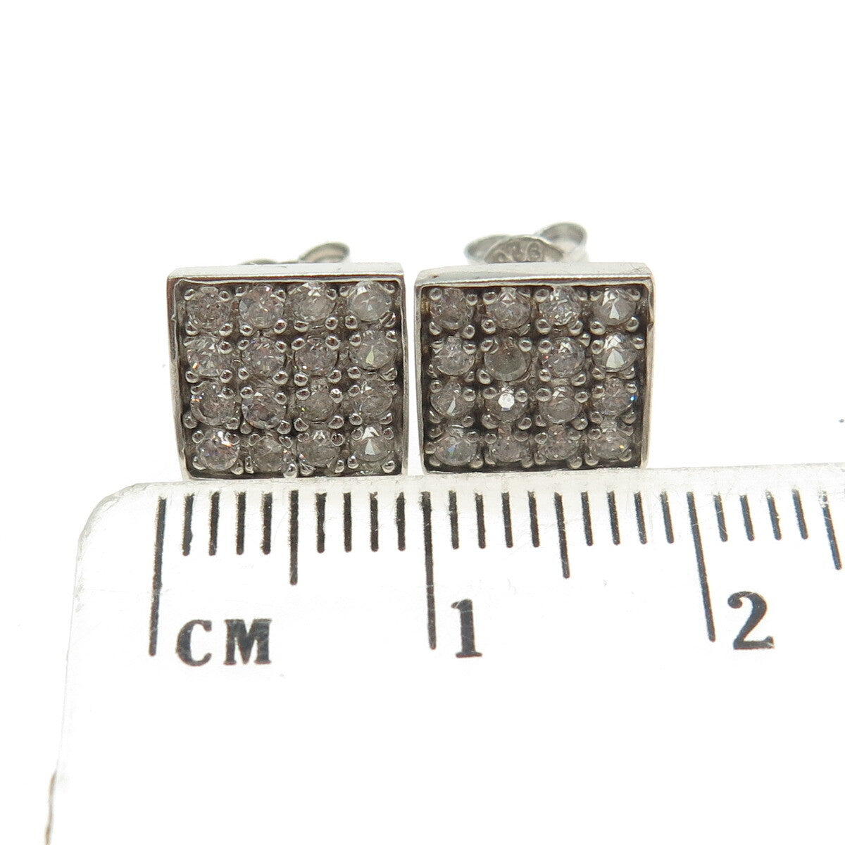 925 Sterling Silver Round-Cut C Z Square Stud Earrings