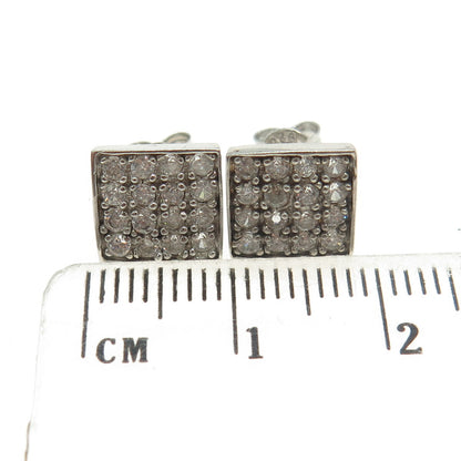 925 Sterling Silver Round-Cut C Z Square Stud Earrings