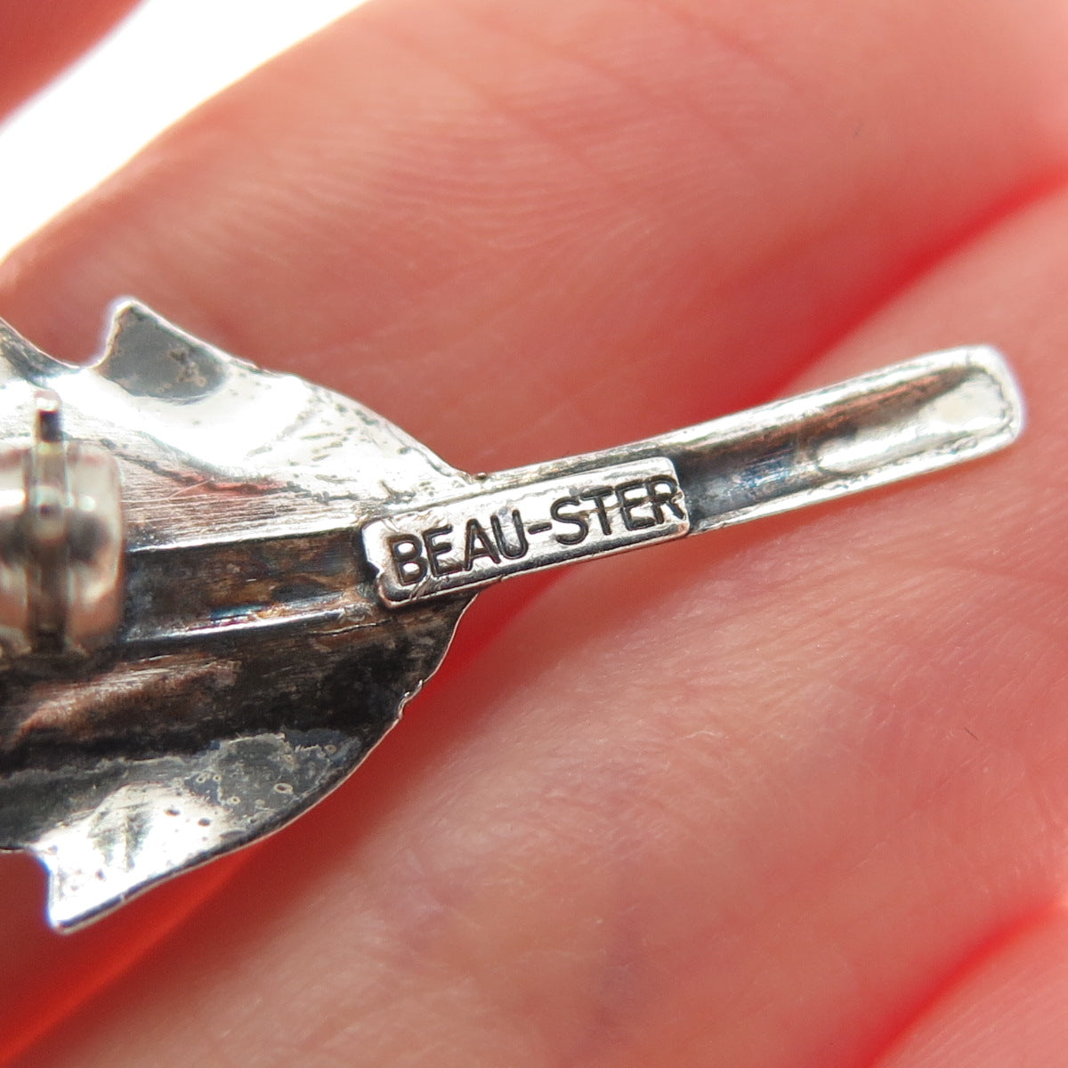 BEAU 925 Sterling Silver Vintage Feather Oxidized Pin Brooch