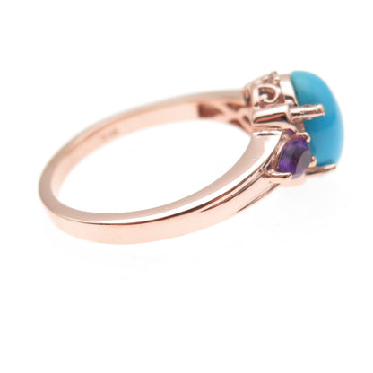 Chuck Clemency 925 Sterling Gold Plated Real Turquoise & Amethyst Ring Size 8.25