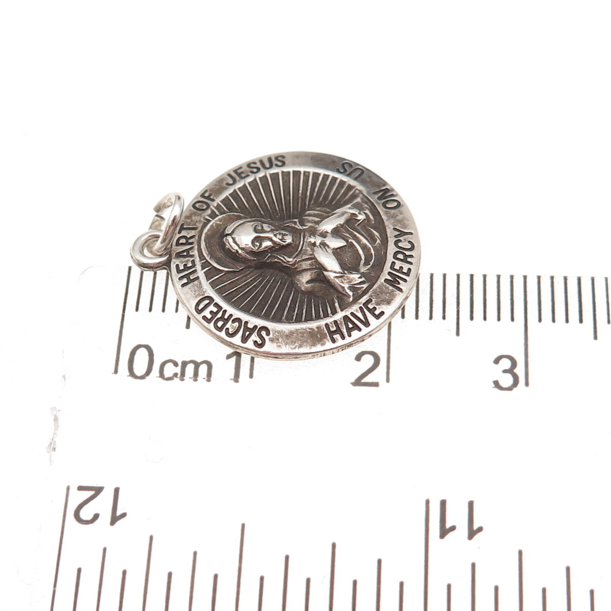 Theda 925 Sterling Silver Antique Art Deco Jesus Sacred Heart Charm Pendant