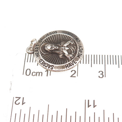 Theda 925 Sterling Silver Antique Art Deco Jesus Sacred Heart Charm Pendant