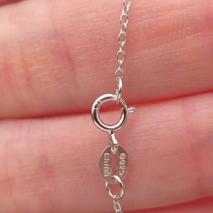 925 Sterling Silver Real Round-Cut Diamond Heart Cable Chain Necklace 18"