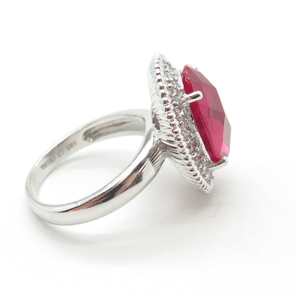 925 Sterling Silver Lab-Created Ruby & C Z Ring Size 7