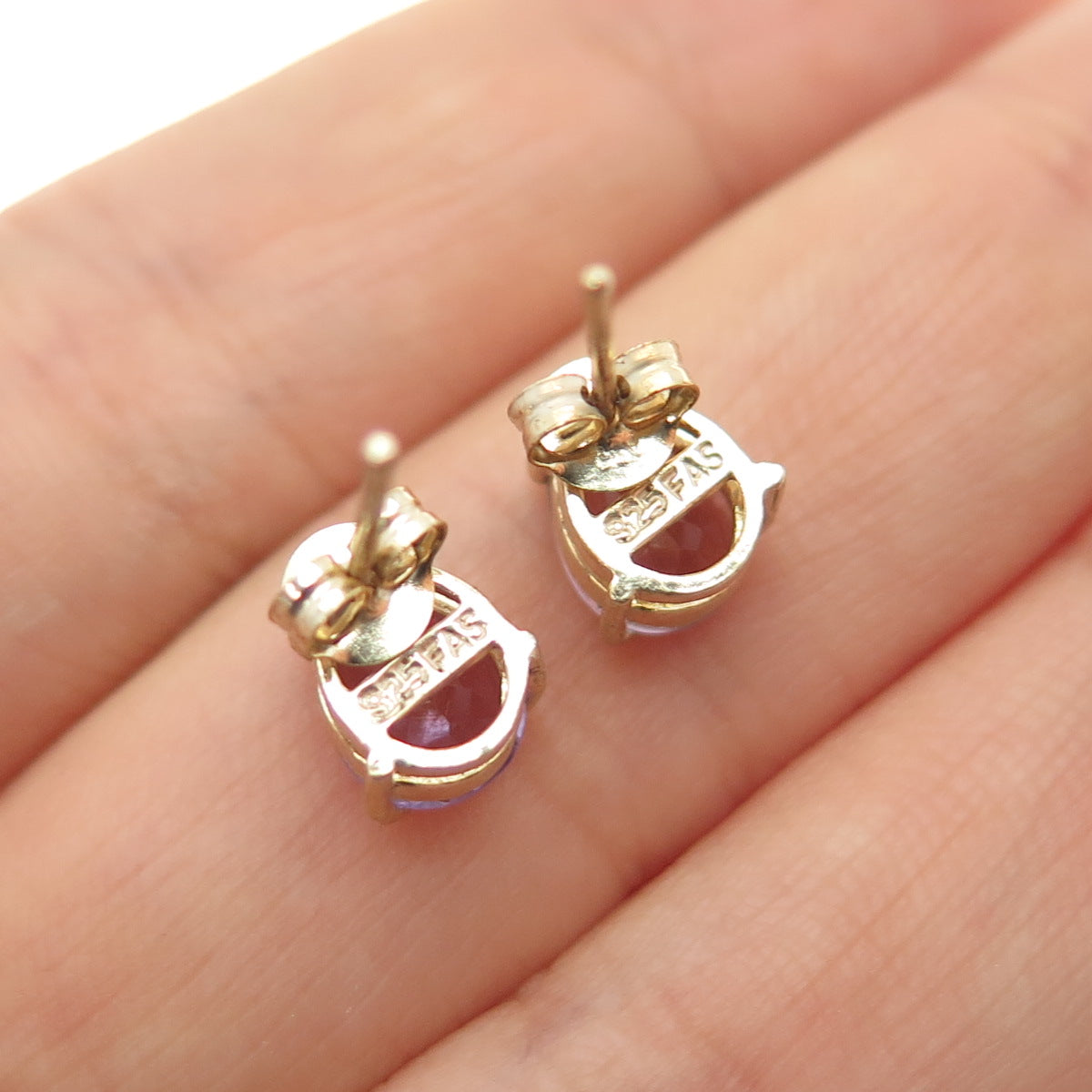 925 Sterling Silver Gold Plated Real Pear-Cut Amethyst Stud Earrings