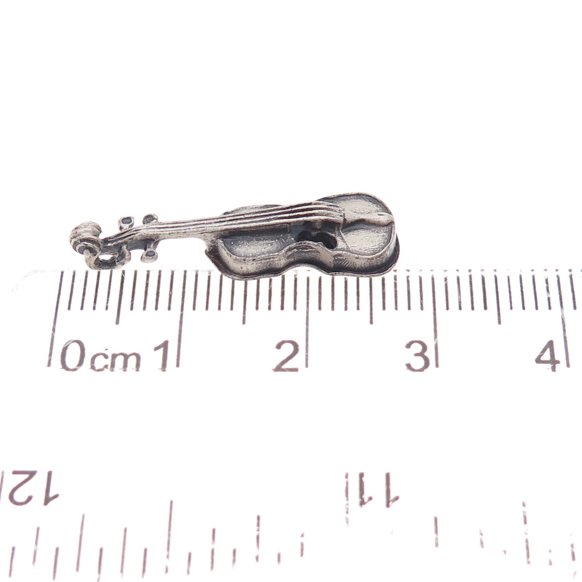 Beau 925 Sterling Silver Vintage Violin Oxidized 3D Charm Pendant