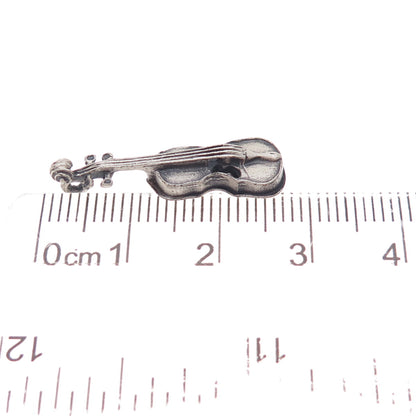 Beau 925 Sterling Silver Vintage Violin Oxidized 3D Charm Pendant