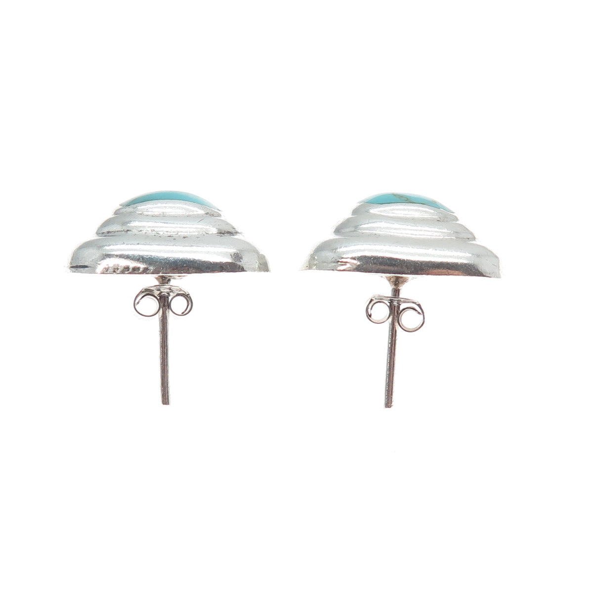 925 Sterling Silver Vintage Mexico Real Lone Mountain Turquoise Earrings