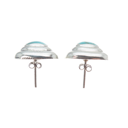 925 Sterling Silver Vintage Mexico Real Lone Mountain Turquoise Earrings