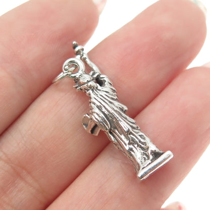 SUN WEST 925 Sterling Silver Vintage Statue of Liberty 3D Pendant