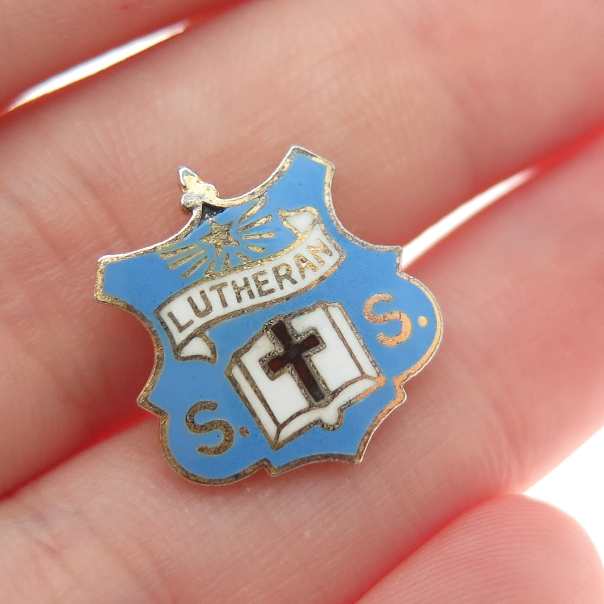 WACO 925 Sterling Silver Gold Plated Vintage Enamel Lutheran Sunday School Pin