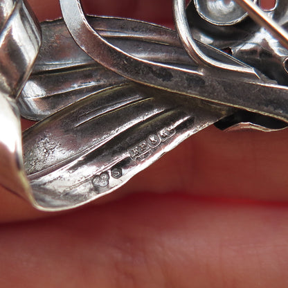 Pinco Forening Sterling Silver Vintage 1957 Sweden Flower Oxidized Pin Brooch