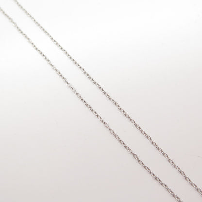 925 Sterling Silver Real White Diamond Heart Rolo Chain Necklace 16"