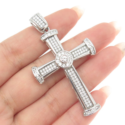 925 Sterling Silver Round-Cut C Z Cross Pendant