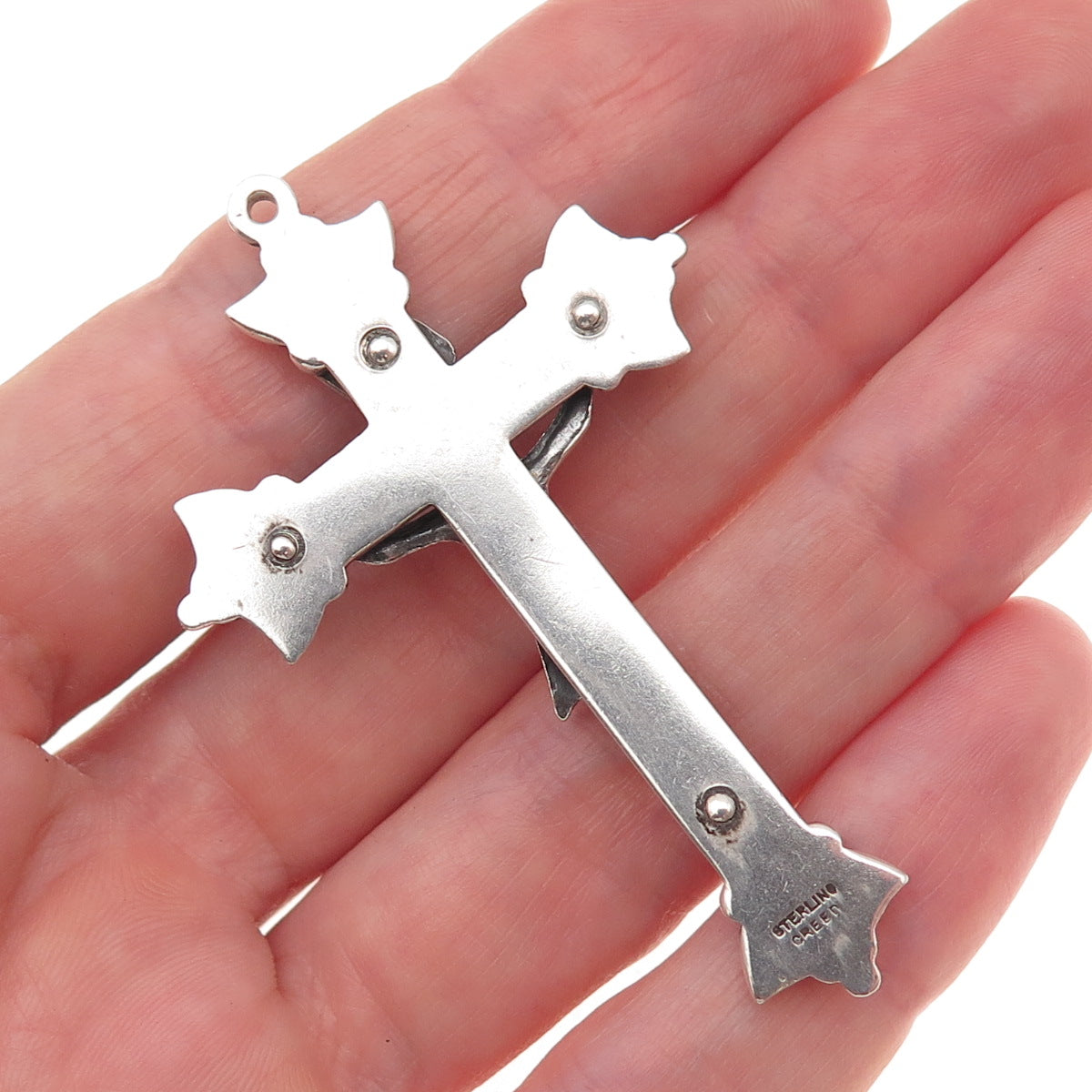Creed 925 Sterling Silver Antique Art Deco Crucifix Cross Oxidized Pendant