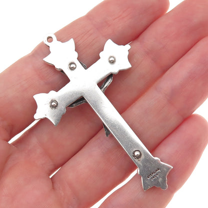 Creed 925 Sterling Silver Antique Art Deco Crucifix Cross Oxidized Pendant
