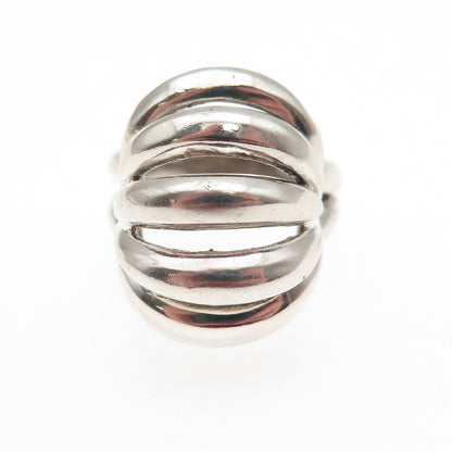 925 Sterling Silver Vintage Modernist Ribbed Dome Oxidized Ring Size 7