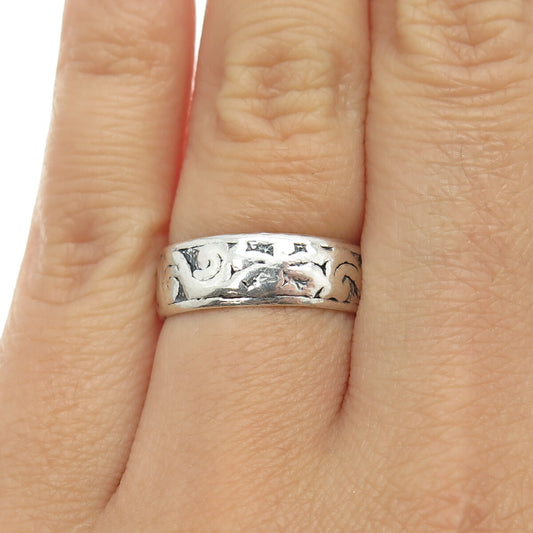 925 Sterling Silver Vintage Ornate Band Ring Size 5.75