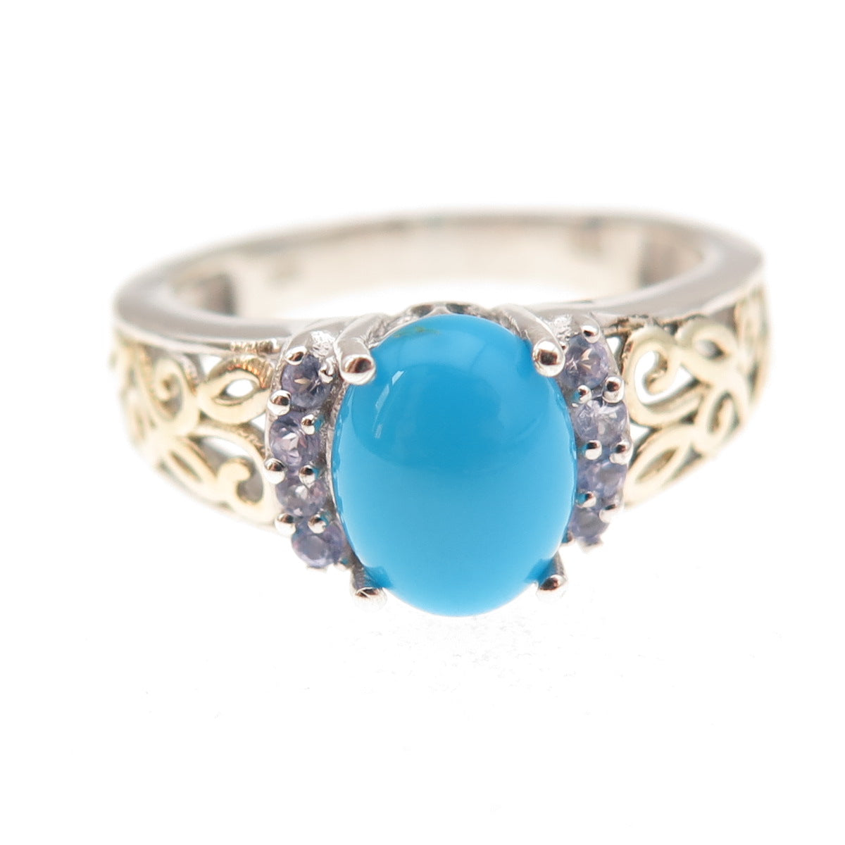Chuck Clemency Sterling Silver 2-Tone Real Turquoise Tanzanite Ring Size 8.25