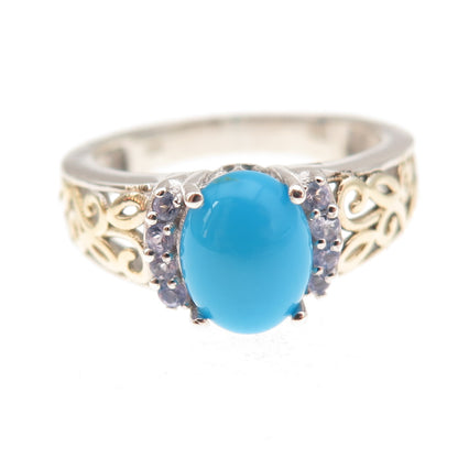 Chuck Clemency Sterling Silver 2-Tone Real Turquoise Tanzanite Ring Size 8.25