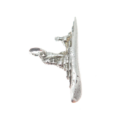 925 Sterling Silver Vintage Battleship Minimalist Oxidized Charm Pendant