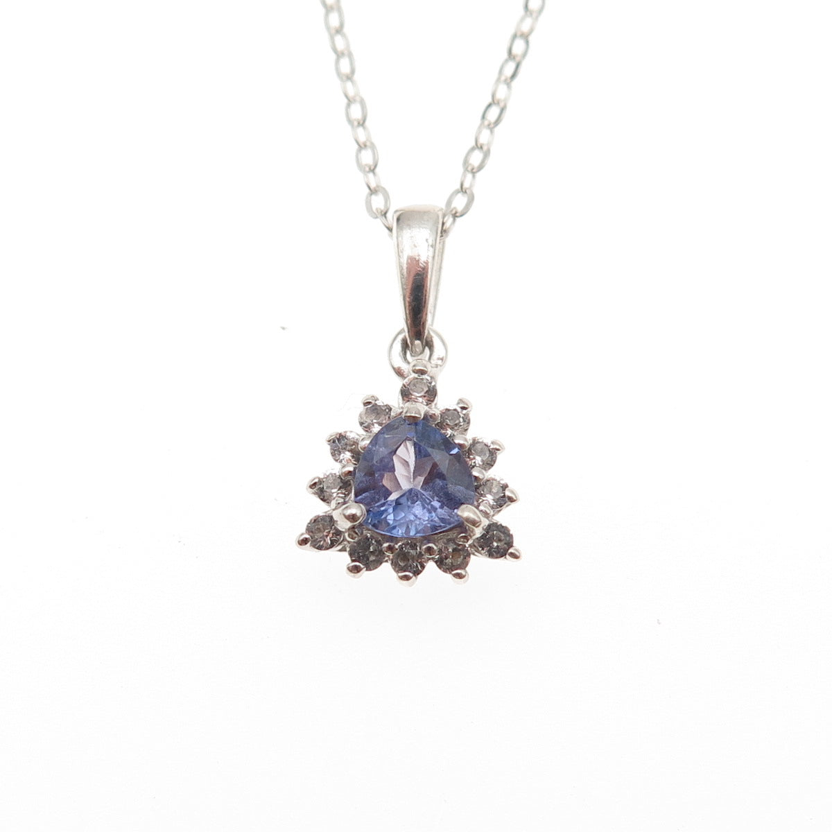 Chuck Clemency 925 Sterling Silver Real Tanzanite White Topaz Chain Necklace 20"