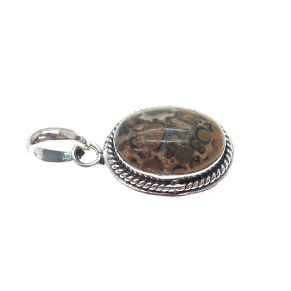 925 Sterling Silver Vintage Real Leopard Jasper Charm Pendant