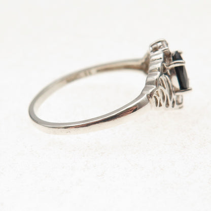 925 Sterling Silver Real Oval-Cut Sapphire & C Z Ring Size 11
