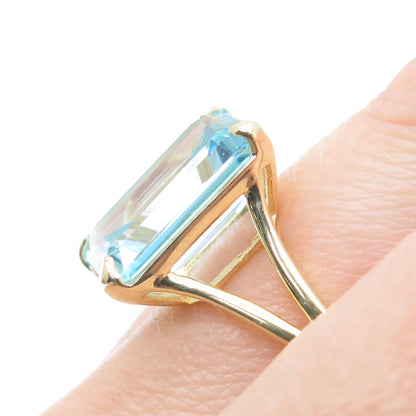 DSMK 925 Sterling Silver Gold Plated Real Blue Topaz Gemstone Ring Size 7