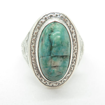 925 Sterling Silver Vintage Real Turquoise Gemstone Tribal Ring Size 6.5