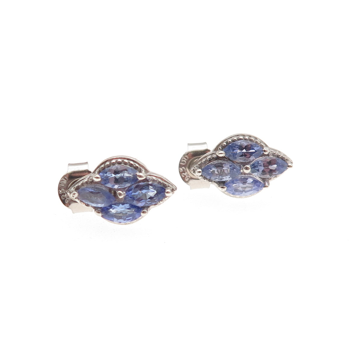 D'Joy 925 Sterling Silver Real Marquise-Cut Tanzanite Stud Earrings