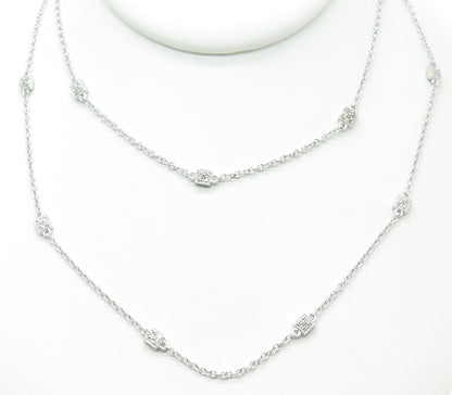 925 Sterling Silver Real Round-Cut Diamond By The Yard Cable Chain Necklace 36"