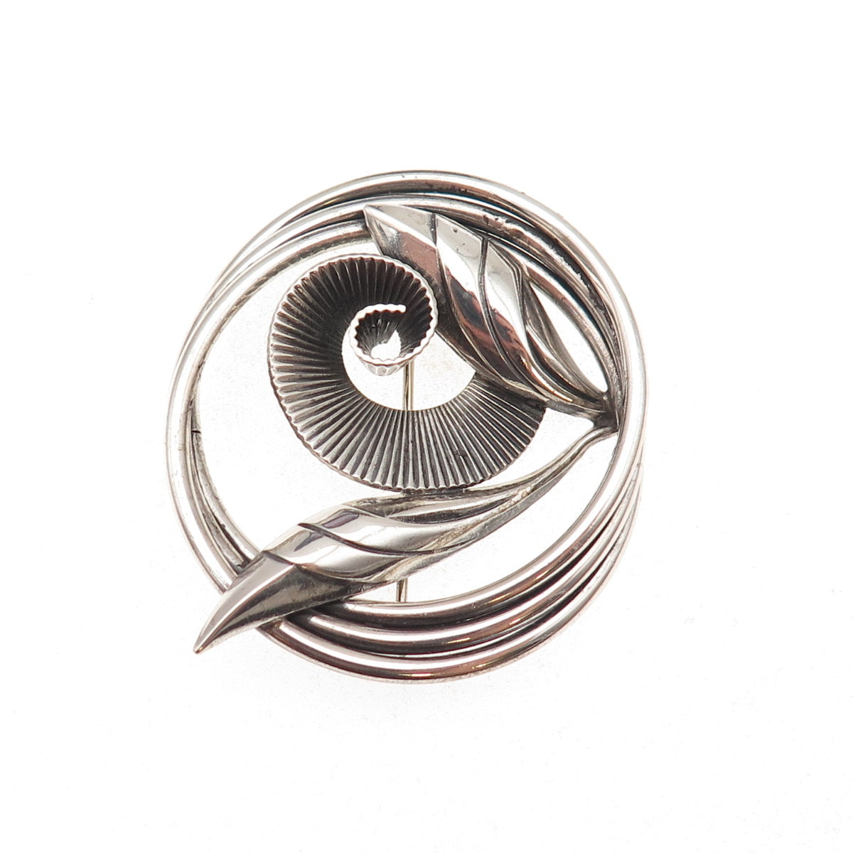 Danecraft 925 Sterling Silver Vintage Floral Oxidized Pin Brooch