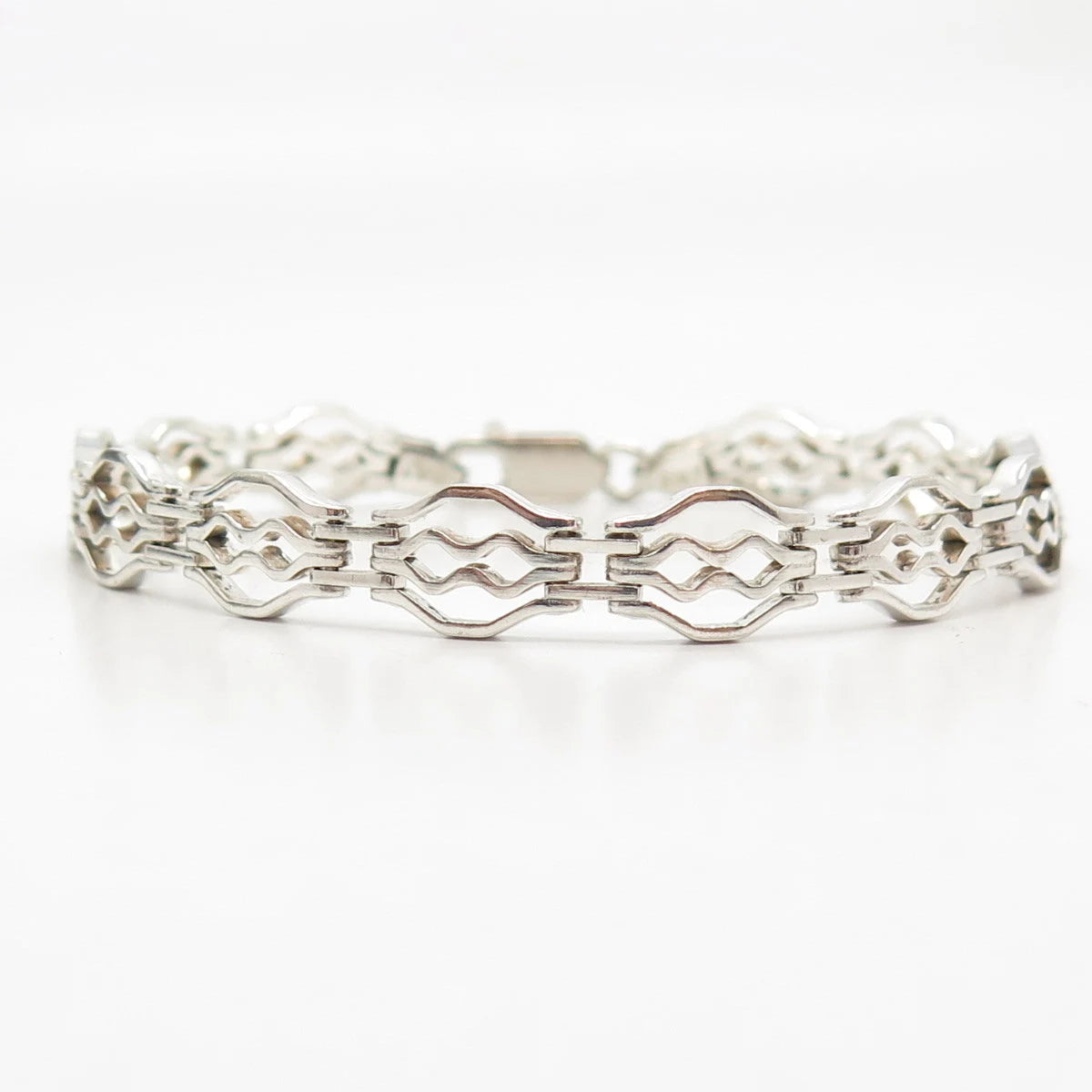 925 Sterling Silver Vintage Italy Water Pattern Panel Link Bracelet 7"