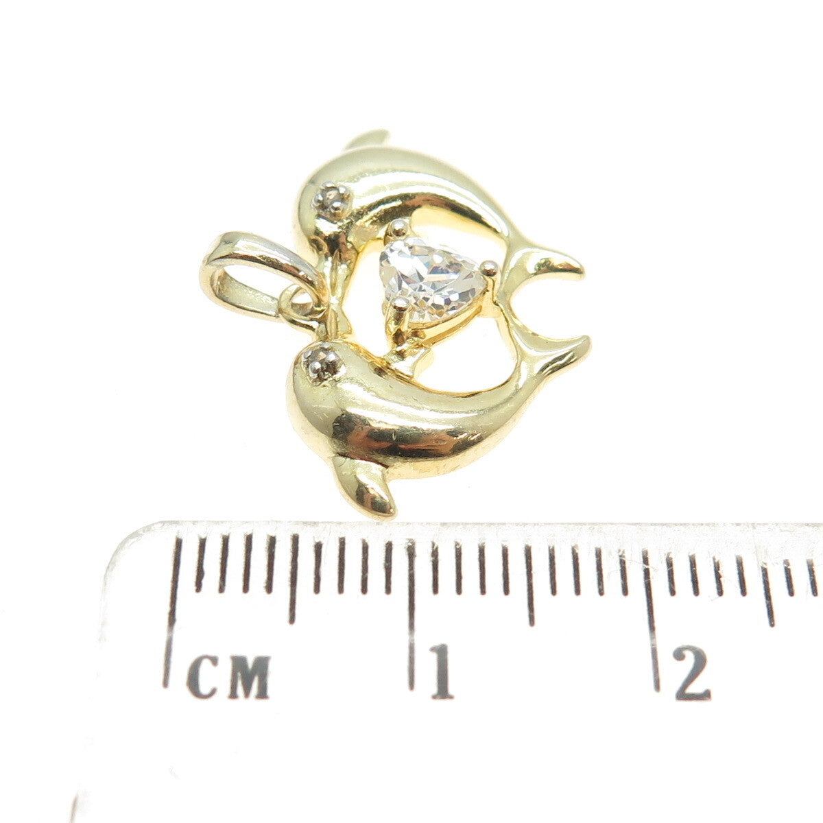 ROSS SIMONS 925 Sterling Gold Plated Diamond & C Z Couple of Dolphins Pendant