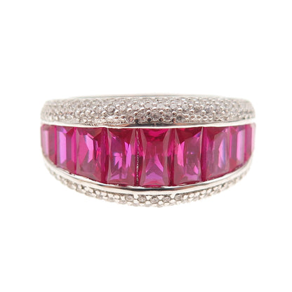 925 Sterling Silver Lab-Created Ruby & C Z Ring Size 8