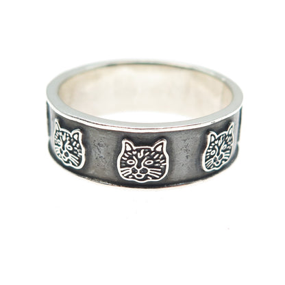 925 Sterling Silver Vintage Mexico Cat All Around Oxidized Band Ring Size 12.25