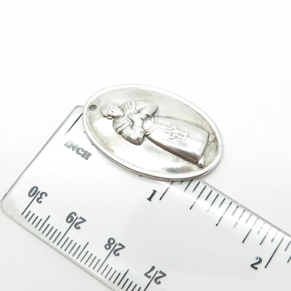925 Sterling Silver Vintage Praying Pope Religious Medal Pendant