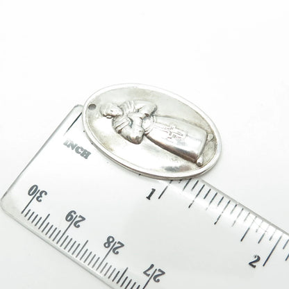 925 Sterling Silver Vintage Praying Pope Religious Medal Pendant